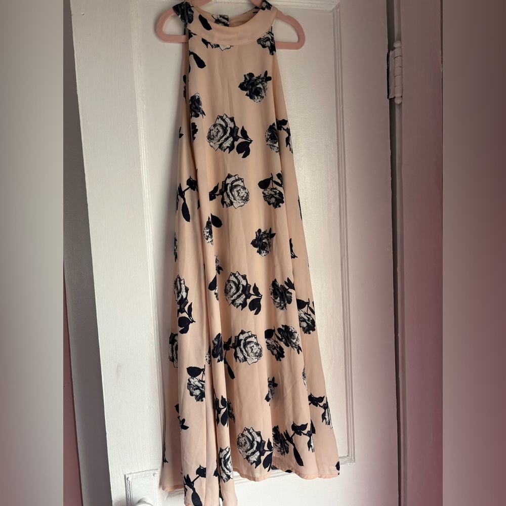 Audrey 3+1 Peach Floral Halter Midi Dress L